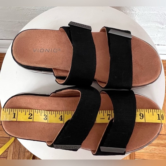 Vionic Brandie Linen Platform Slide Sandals Black Comfort Orthopedic Shoes NWOT - Picture 14 of 14